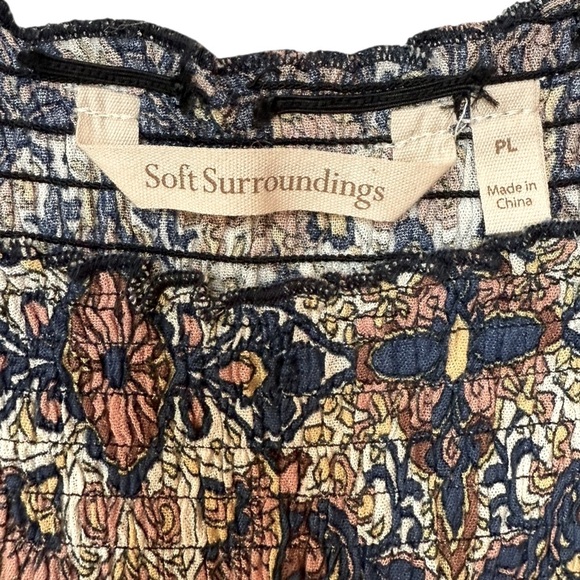 Soft Surroundings Short Sleeves Smocked Waist Scoop Neck Bohemian Large Petite - Picture 6 of 8